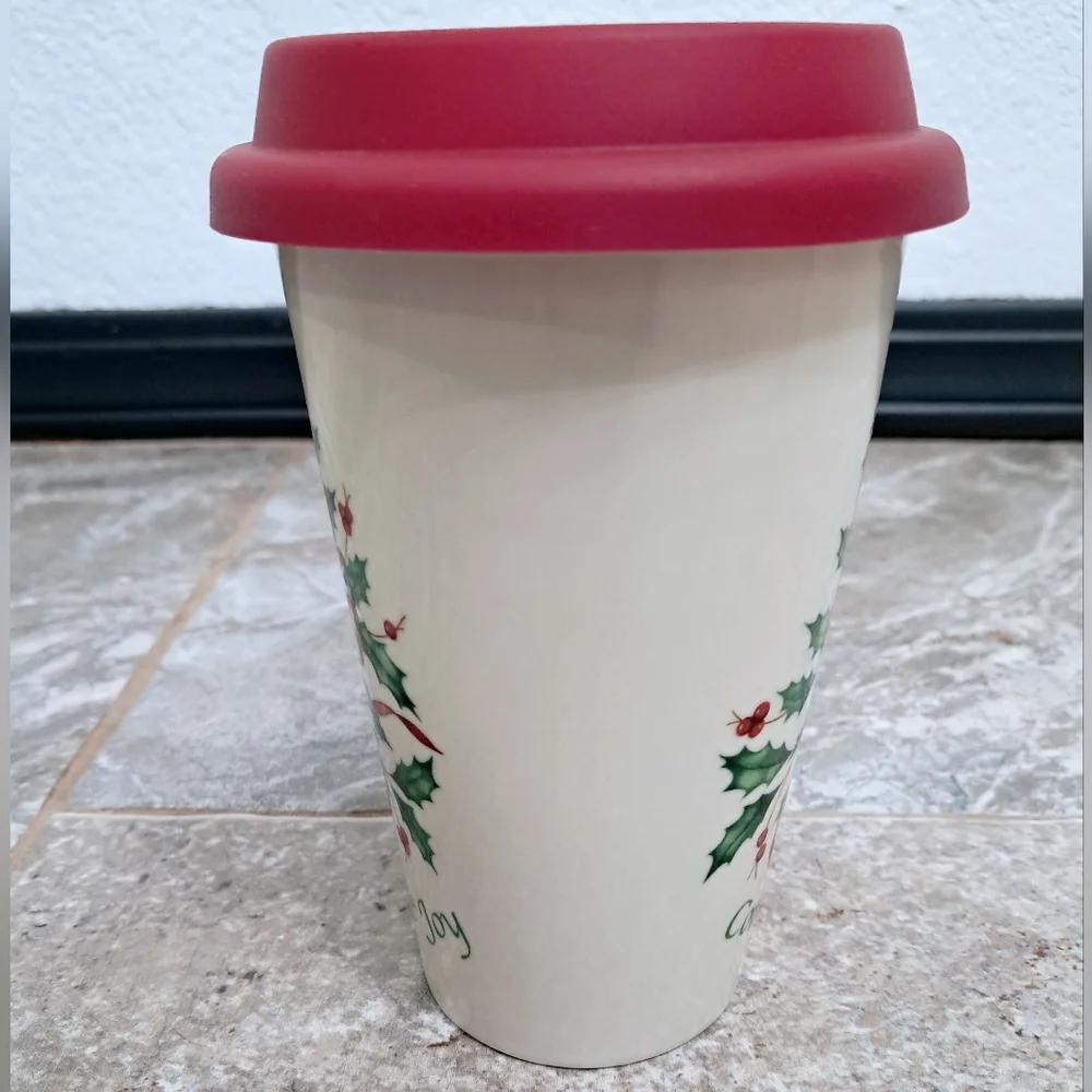 Lenox Ceramic Mug Holiday Edition Reuseable Holly Bow Pattern Collectible